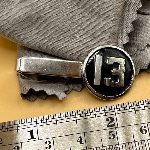 Other - Vintage Made in Japan Silver and Black Lucky Number 13 Mens Tie Clip Clasp